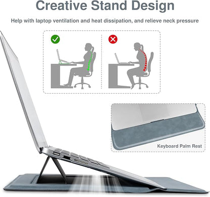 Allinside 13-14 Inch Laptop Sleeve Case for MacBook Pro 14" 2021-2026/MacBook Air 13" 2010-2017/MacBook Pro 13" 2010-2015, Waterproof Matte PU Leather Sleeve Cover with Stand & Accessory Pouch, Blue