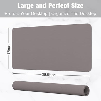 Desk Pad, 35.5" x 17" PU Leather Mat, XXL Extended Mouse Waterproof Blotter Protector, Ultra Thin Large Laptop Keyboard Non-Slip Writing Pad for Office Home, Light Gray