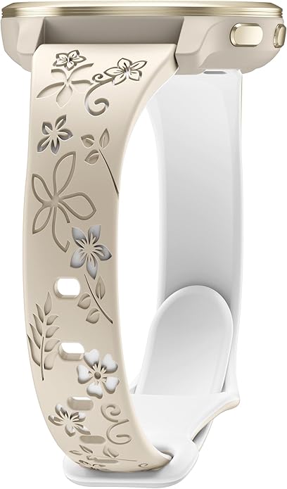 Laband 18mm Floral Engraved Band Compatible With Garmin Venu 3S 41mm/Venu 2S/Vivoactive 4S/Vivomove 3S/Venu 4 41mm/Forerunner 255S/Forerunner 265S,Soft Slim Silicone Cute Embossed Flower Strap for Men