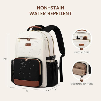 LOVEVOOK Laptop Backpack for Women with Pouch Pocket for Large Capacity Cup,15.6 Inch Laptop Computer Bag Travel Backpack Purse,Waterproof Work Business Backpack College Teacher Bag,Beige-Brown-Bbrown