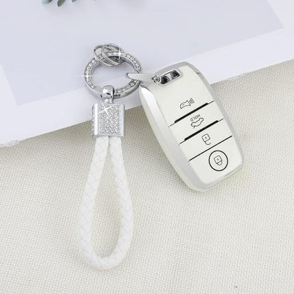 PIFOOG White Key Fob Cover for Kia Niro Forte Optima Sorento Rio Soul Sportage Accessories Soft TPU Car Keys Shells Cases 4 Button Full Covers Protector Keychain Girly Women