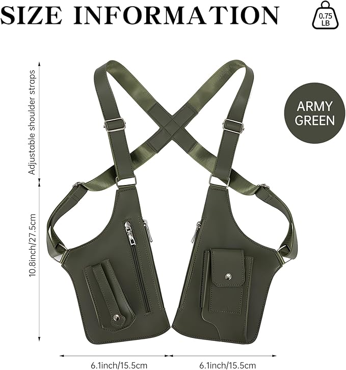 Double Shoulder Armpit Bag for Men, Anti-Theft Underarm Shoulder Holster Bag with Adjustable Strap, Hidden Phone Wallet Pocket for Travel & Daily Commute (Army Green)