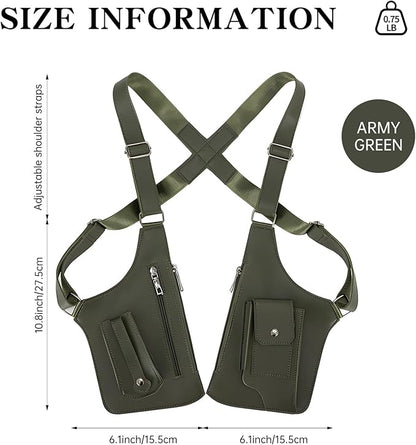 Double Shoulder Armpit Bag for Men, Anti-Theft Underarm Shoulder Holster Bag with Adjustable Strap, Hidden Phone Wallet Pocket for Travel & Daily Commute (Army Green)