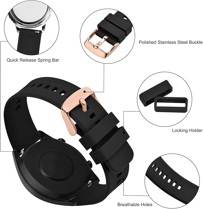 BISONSTRAP Watch Strap 18mm 19mm 20mm 21mm 22mm, Quick Release Silicone Watch Bands for Men Women