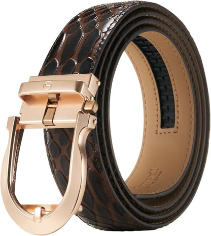 Tonywell Men's Ratchets Belt, Crocodile Embossed Texture, 1-3/8 Wide, Alligator Brown