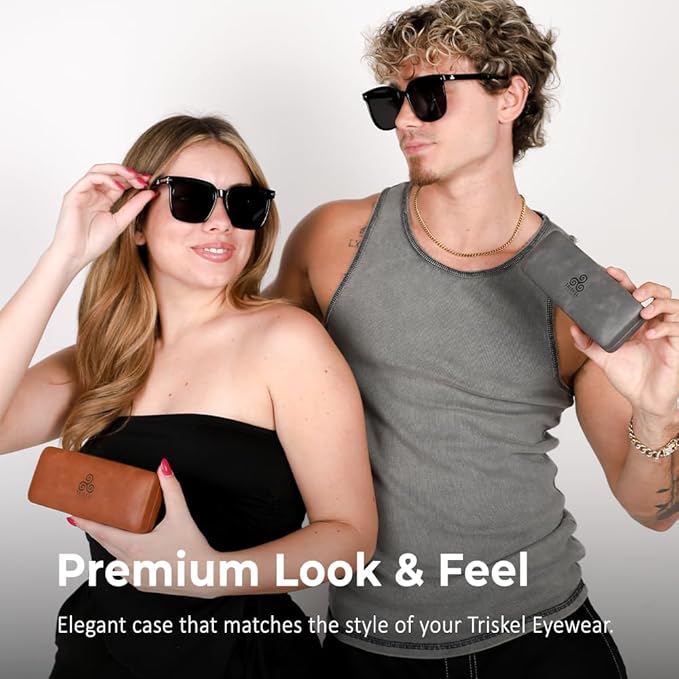 Premium Curved Rectangular Glasses Case, Hard Shell PU Leather Eyewear Holder. Magnetic Closure.