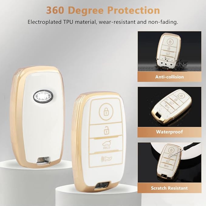 PIFOOG Key Fob Cover for Kia Optima Soul Sportage Sorento Forte Rio Niro Accessories Bling Keychain Soft TPU Car Keys Case Shell 4 Buttons Protector Girly Women Cute White Gold