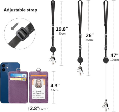 Leather Badge Holder and Adjustable Retractable Lanyards, Quick Release Buckle and Safety Breakaway Lanyards with Swivel Metal Clasp for Offices, Staff, Students, Employees