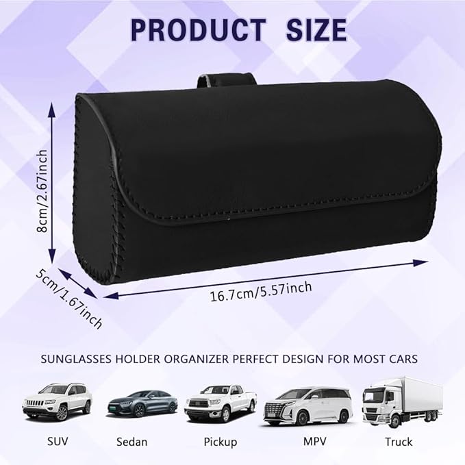 Sunglasses Holder for Car Sun Visor, Sunglass Organizer for Car, Magnetic Leather Eyeglasses Protective Storage Case, Waterproof Glasses Organizer Visor Accessories for Vehicles (Black)