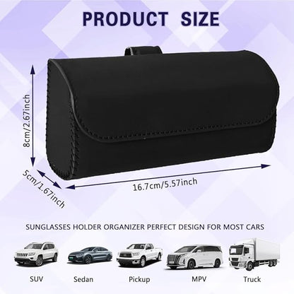 Sunglasses Holder for Car Sun Visor, Sunglass Organizer for Car, Magnetic Leather Eyeglasses Protective Storage Case, Waterproof Glasses Organizer Visor Accessories for Vehicles (Black)