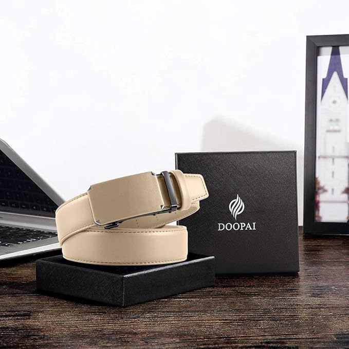 DOOPAI Belt Men, Ratchet Dress Adjustable 1 3/8" Sliding Leather Designer, Size Length Can be Cut, with Gift Box