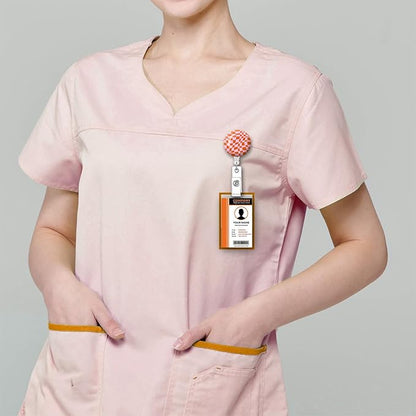 2 Pack Badge Reels Holder Retractable with ID Clip for Nurse Name Tag Card Nursing for Doctor Teacher Student Employee Office Medical Work (Pink Groovy Wavy)