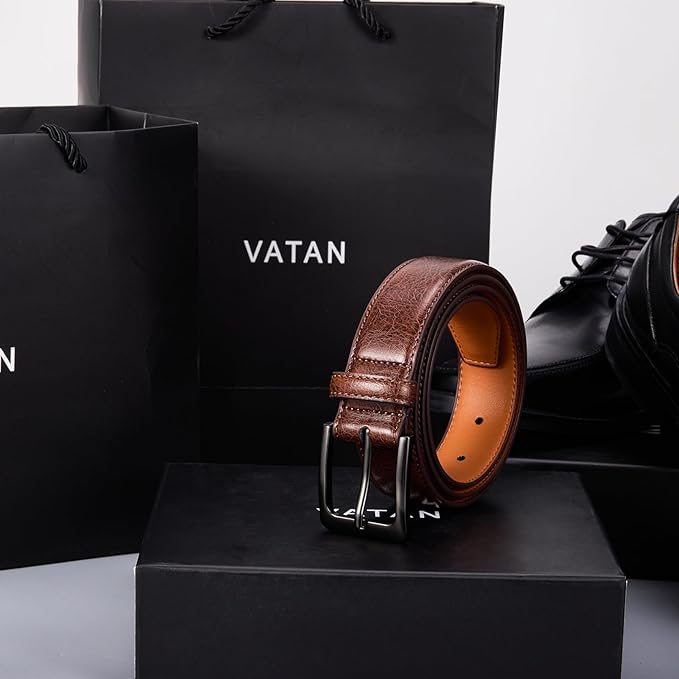 VATAN Men's Genuine Leather Dress Belts, Handmade Classic Every Day Leather Jeans Belt for Men Work Business Casual