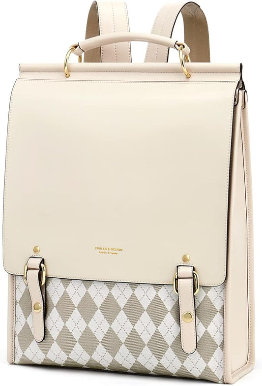 Cnoles Leather Backpack Purse For Women Fashion Ladies Vintage Bag Casual College Travel Backpacks Large bags White