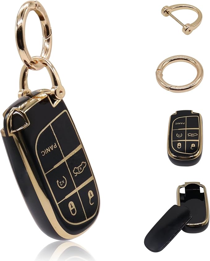 Elegananccy for Jeep Key Fob Cover, Soft Full Protection Key Case Shell Compatible with 2016 2017 2018 Jeep (Black)