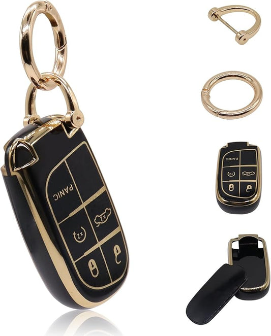 Elegananccy for Jeep Key Fob Cover, Soft Full Protection Key Case Shell Compatible with 2016 2017 2018 Jeep (Black)