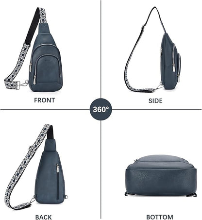 BOSTANTEN Sling Bag for Women Leather Crossbody Bag Vintage Cross Body Purse for Travel with Guitar Strap, Bohemian Style