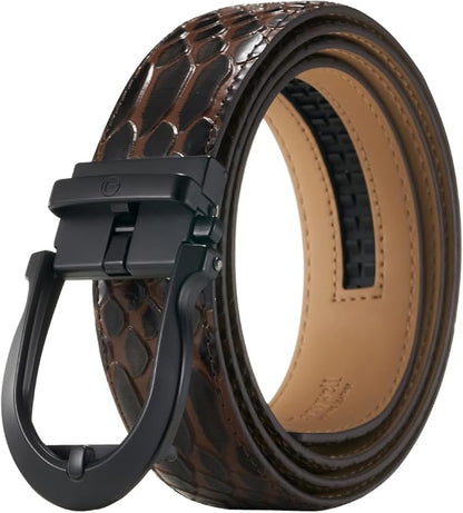 Tonywell Men's Ratchets Belt, Crocodile Embossed Texture, 1-3/8 Wide, Alligator Brown