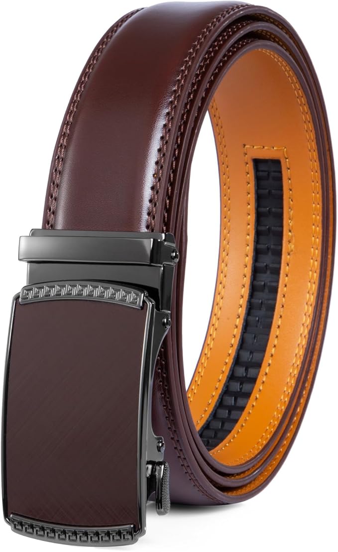 Founders & C Ratchet Belts for Men-Black/Brown Belt Leather 1 3/8" for Casual Dress-Micro Adjustable Belt
