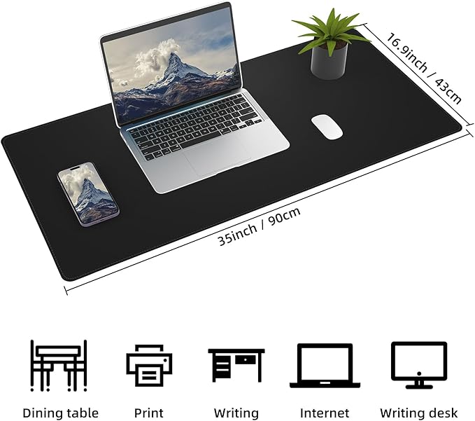 AFIING Dual-Sided Cork Desk Pad, PU Leather Desk Mat Protector, Waterproof Large Mouse Pad for Office Desk, Non-Slip Writing Surface for Home & Office (35" x 17", Black)