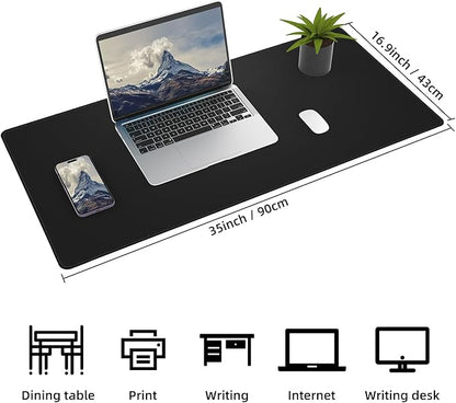 AFIING Dual-Sided Cork Desk Pad, PU Leather Desk Mat Protector, Waterproof Large Mouse Pad for Office Desk, Non-Slip Writing Surface for Home & Office (35" x 17", Black)
