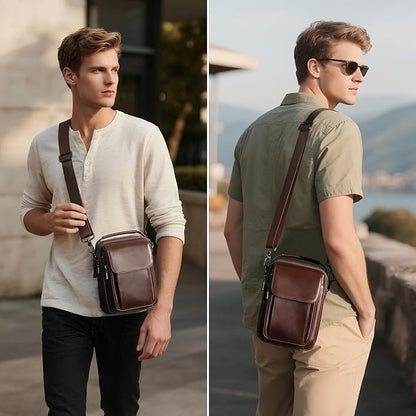 Augus Leather Small Messenger Bag For Men Crossbody Handbag Shoulder Sling Travel Bags for Men Purse Daypack Magnetic Buckle