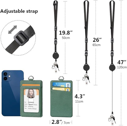 Leather Badge Holder and Adjustable Retractable Lanyards, Quick Release Buckle and Safety Breakaway Lanyards with Swivel Metal Clasp for Offices, Staff, Students, Employees