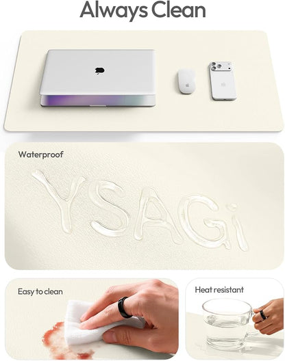 YSAGi Leather Desk Protector, Office Mat, Large Mouse Mat, Non-Slip PU Leather Blotter, Laptop Desk Mat, Waterproof Writing Pad for Office and Home (Cream, 31.5" x 15.8")