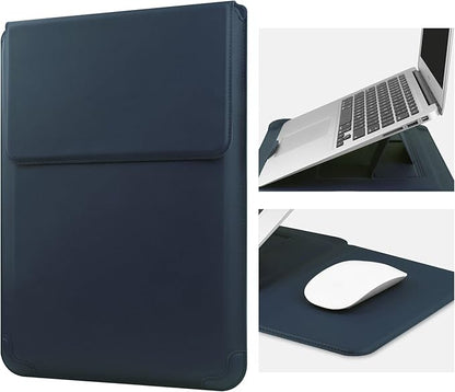 HoYiXi 14 Inch Laptop Sleeve Case Leather Bag with Stand Compatible with Mac Book Pro 14 2021/ASUS Vivobook 14/HP Pavilion X360/IdeaPad 14/Dell HP ASUS Acer Huawei Matebook 14'' PC, Navy