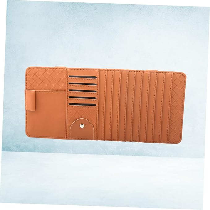Mikinona Multi-Functional Sun Visor Storage Organizer Bag Stylish Leather Cd Holder for Car Convenient Accessory for Pens Cards and More Brown