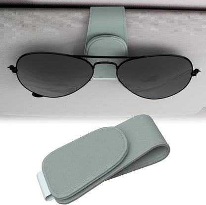 BFXM Sunglass Holder for Car, Sunglasses Holder Eyeglass Hanger Clip Magnetic Leather for Car Visor, Cars Sun Visor Ticket Card Clip