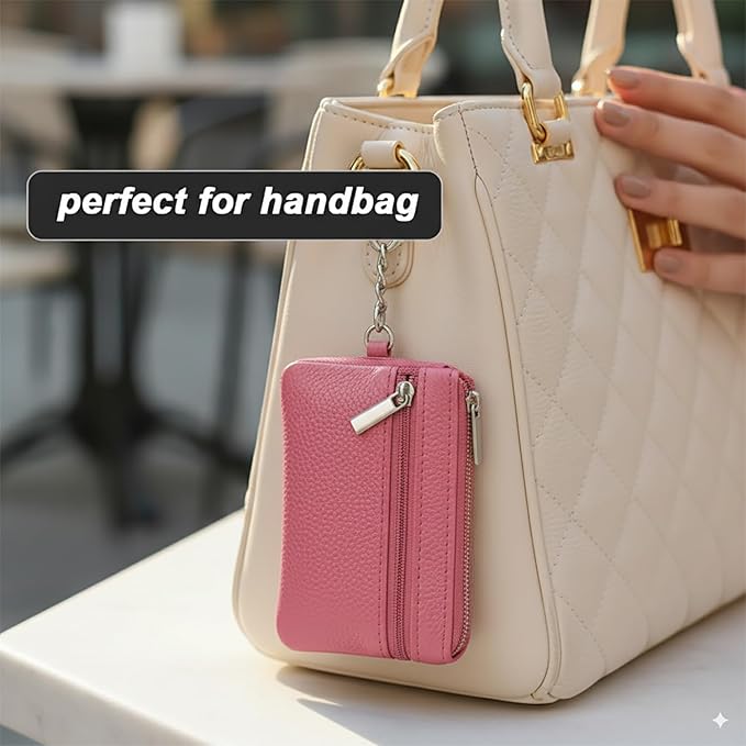 Hibate Small Leather Coin Purse Change Pouch for Women Girls Kids with Zip Key Ring (Clip_Pink)