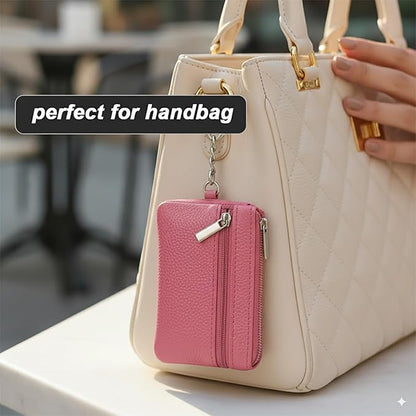 Hibate Small Leather Coin Purse Change Pouch for Women Girls Kids with Zip Key Ring (Clip_Pink)