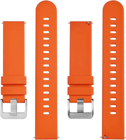 BISONSTRAP Silicone Watch Bands, Slim Watch Straps with Quick Release, 18mm, Orange with Silver Buckle