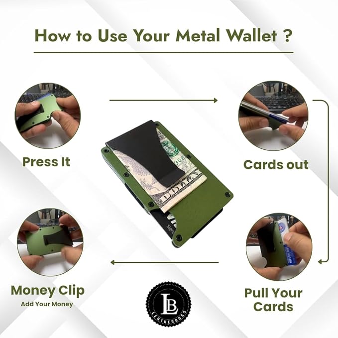 Leatherboss Wallet for Men RFID Blocking Minimalist Metal Card Holder with Money Clip Holds Credit Cards and Cash (Navy Blue)