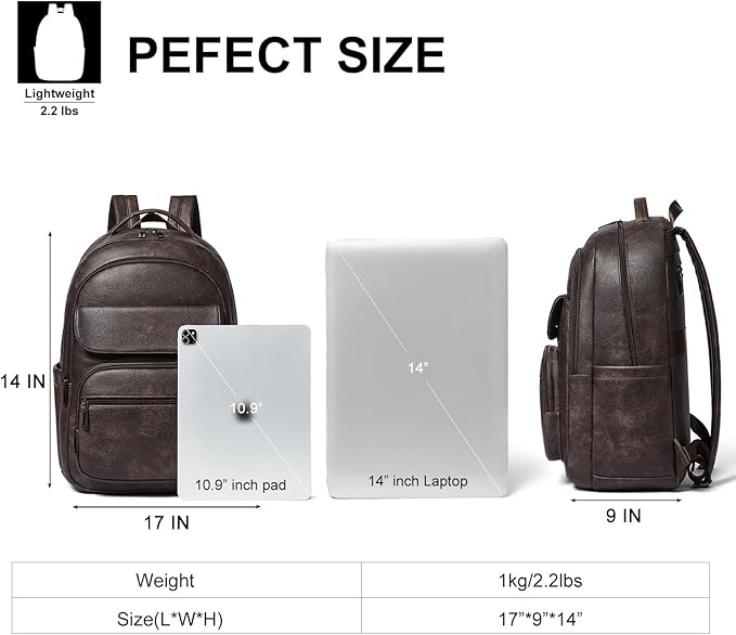 Leresas 37L Backpack Purse for Women Mens for Work Laptop Travel Business Back Pack Vegan Leather Fashion College Computer Teacher Bag Daypack Coffee