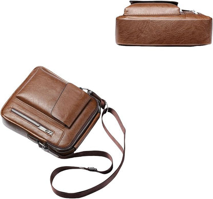 Men's Leather Crossbody Bag, Casual leather Bag for Men, Crossbody Bag Office Business,Handbag Purse Zipper