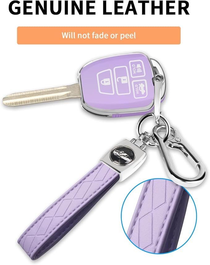 MILD EAST for Toyota Key Fob Cover with Metal Key Chain, Silver Edge Soft TPU Key Fob Shell Case for 2012-2019 Camry Corolla Tacoma, Purple