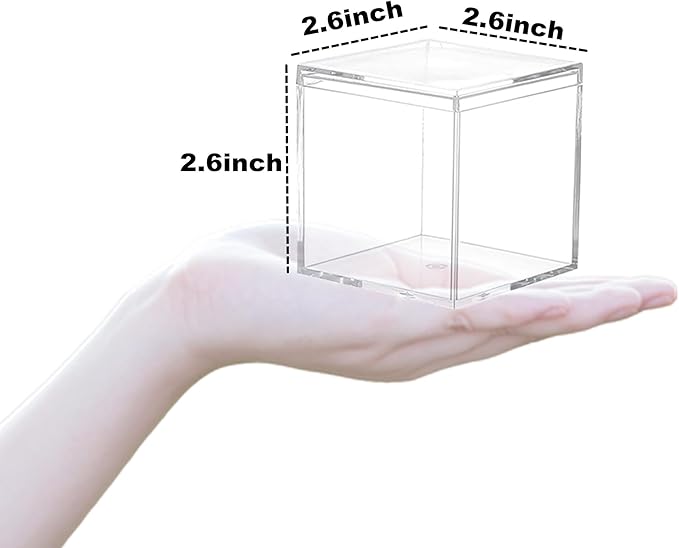 Clear Acrylic Box with Lid, 4 Pack 2.6x2.6x2.6 Inches Clear Decorative Boxes Acrylic Square Cube Storage Container Drawer Organizer for Vanity Jewelry Accessories