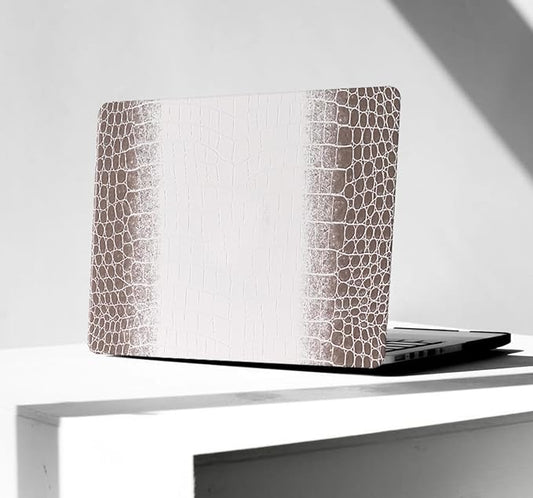 KEROM Compatible with Crocodile MacBook Pro 13 Inch Case 2026 2022-2016 M2 M1 A2338 A2289 A2251 A2159 A1989 A1706 A1708, Textured Aligator Skin Snakeskin PU Leather Case & Keyboard Cover, Brown White