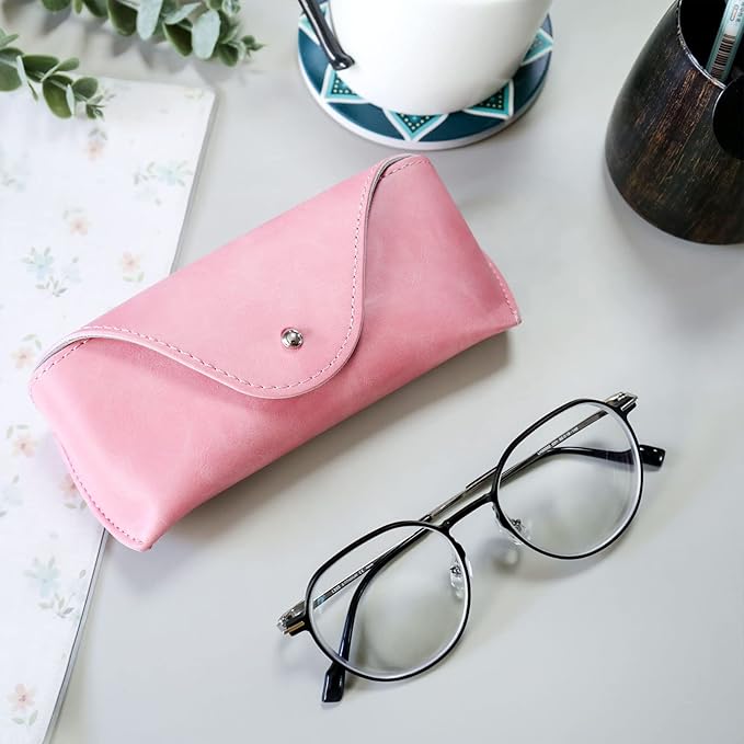 LogHog Portable Leather Glasses Case,Flexible Sunglasses Pouch Slim Case for Women Men Horizontal Eyeglass Case