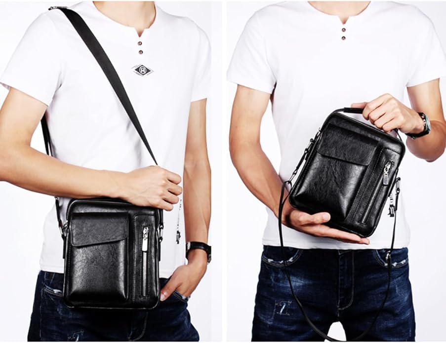 Messenger Bag for Men Crossbody Shoulder Purse Small Vintage PU Leather Satchel Pouch Side Crossover Handbag