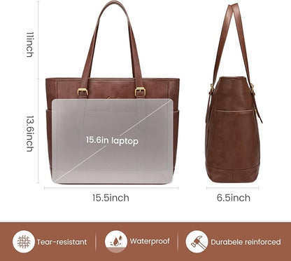 LOVEVOOK Laptop Tote Bag for Women,Vintage Leather Work Tote Bag for Women Computer Briefcase Bag,Waterproof Teacher Business