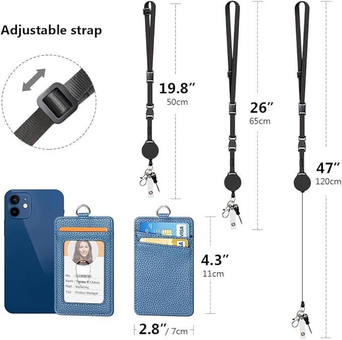 Leather Badge Holder and Adjustable Retractable Lanyards, Quick Release Buckle and Safety Breakaway Lanyards with Swivel Metal Clasp for Offices, Staff, Students, Employees