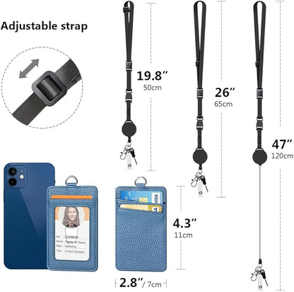 Leather Badge Holder and Adjustable Retractable Lanyards, Quick Release Buckle and Safety Breakaway Lanyards with Swivel Metal Clasp for Offices, Staff, Students, Employees