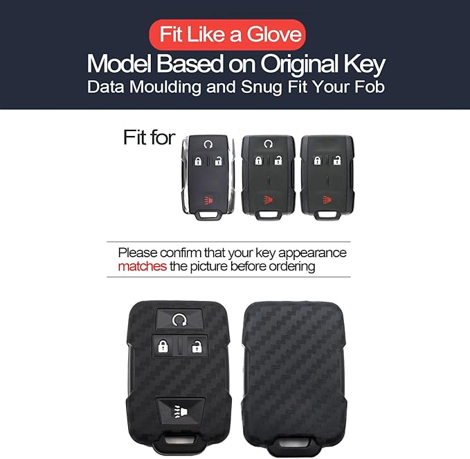 2pcs Fit for Chevy Chevrolet Silverado Colorado Suburban Tahoe Avalanche Equinox Traverse GMC Canyon Yukon XL Sierra 1500 2500 3500 HD Terrain Acadia Carbon Fiber Look Key FOB Cover Case Chain