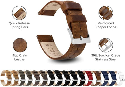 BARTON WATCH BANDS - Top Grain Leather Watch Bands Compatible with Apple Watch Models - 1, 2, 3, 4, 5, 6, 7, 8, 9, 10, SE, Ultra & Ultra 2