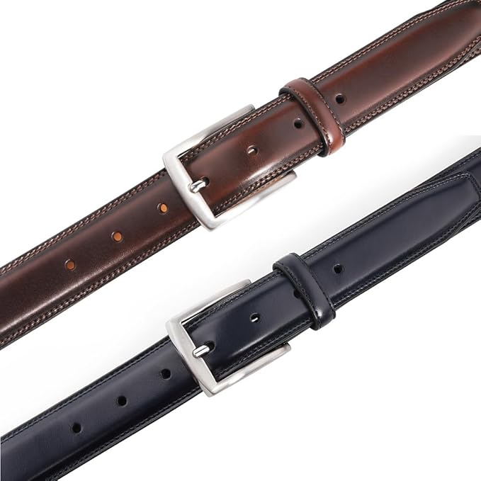 Mens Genuine Leather Dress Belt for Men, Handmade, 100% Cow Leather,Classic Casual and Business Belt Prong Buckle
