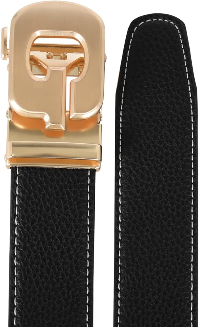 Aurolran Men&Womens Leather Dress Belt Business Automatic Buckle Belt Color-Black Silver Gold