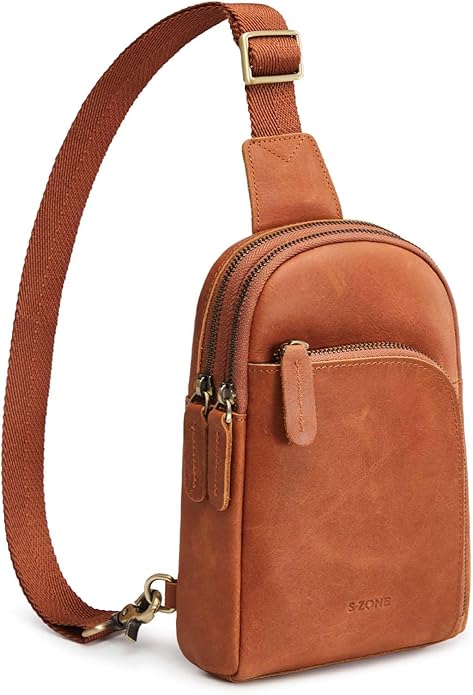 S-ZONE Genuine Leather RFID Blocking Small Sling Bag Women Crossbody Fanny Packs